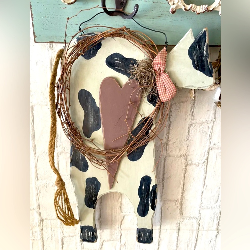 Primitive Rustic Farmhouse Cow Wall Hanging ~RARE~ 19” NEW!